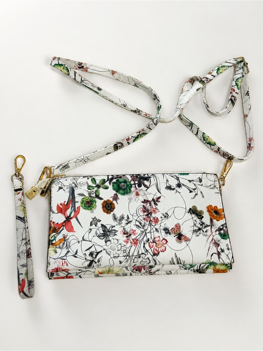 Floral Convertible Crossbody Wallet/Wristlet Clutch